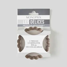 MONOPRIX MAISON 4 moules à tartelettes, anti-adhésif, 10cm de diamètre, l'unité