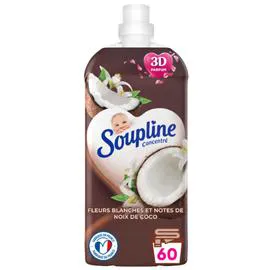SOUPLINE Adoucissant Concentré 3D Fraîcheur Parfumée Fleurs Blanches & Notes De Noix De Coco 1,28l