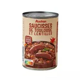 AUCHAN Saucisses de Toulouse et lentilles 420g