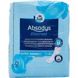 CARREFOUR SOFT Serviettes hygiéniques fuites urinaires super x20