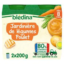 BLÉDINA Petit pot bébé dès 8 mois jardinière de légumes poulet 2x200g