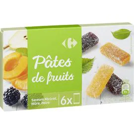 CARREFOUR Pâtes de fruits abricot/mûre/poire 180g