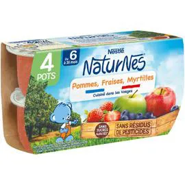 NESTLÉ, NATURNES Pommes Fraise Myrtilles - dès 6 mois 4x130g