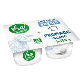 VRAI Fromage blanc de brebis nature Bio 4x100g