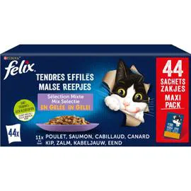 PURINA, FELIX Pâtée pour chat adulte tendres effilés en gelée 44x85g