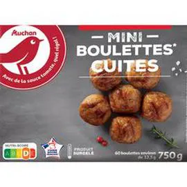 AUCHAN Mini boulettes de boeuf cuites 750g
