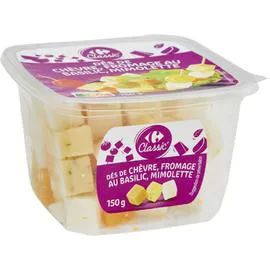 CARREFOUR CLASSIC' Fromage dés de Basilic, Chèvre , Mimolette 150g