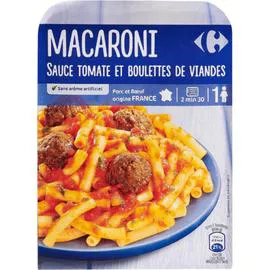 CARREFOUR Plat cuisiné macaroni boulettes de viande 300g