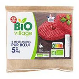 MARQUE REPÈRE, BIO VILLAGE Steak haché 5% MG Bio 2x100g
