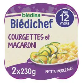 BLÉDINA, BLÉDICHEF Plat bébé dès 12 mois fondue de courgettes et macaroni 2x230g