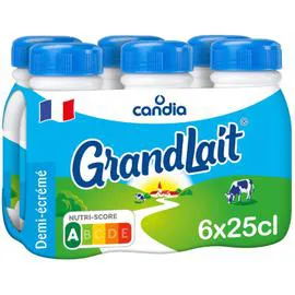 CANDIA, GRANDLAIT Lait Demi-Ecreme 6x25cl