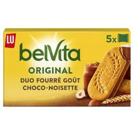 LU, BELVITA Biscuits petit déjeuner fourrés choco noisette 253g
