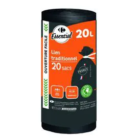 ESSENTIAL Sac poubelle à lien traditionnel 20L x20