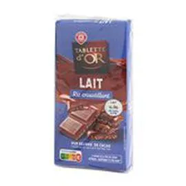 MARQUE REPÈRE, TABLETTE D'OR Chocolat au lait Céréales croustillantes 2x100g