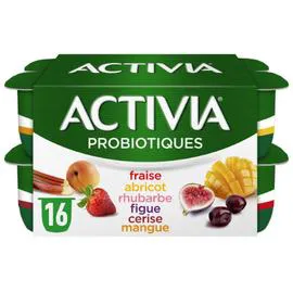 DANONE, ACTIVIA Yaourt aux fruits bifidus fraise abricot rhubarbe figue cerise mangue 16x125g