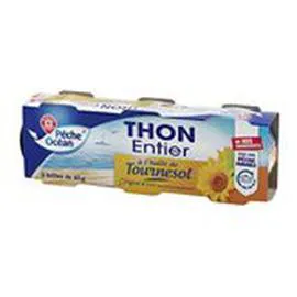 MARQUE REPÈRE, PÊCHE OCÉAN Thon entier Huile de tournesol 3x80g