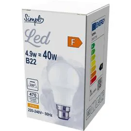 CARREFOUR SIMPL Ampoule LED B22 Standard Blanc-chaud Dépolie 40W X1 l'unité