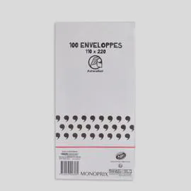 MONOPRIX MAISON 100 enveloppes 11x22cm, bord autocollant l'unité