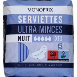 MONOPRIX Serviettes ultra-minces Nuit l'unité