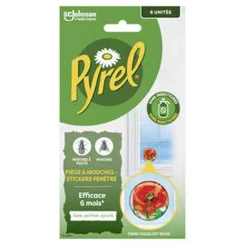 PYREL Piège Anti-Mouches Stickers Fenêtres Coquelicot Rouge Sans Parfum x6