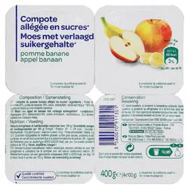 CARREFOUR Compote pomme banane allégée en sucre 4x100g