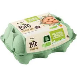 AUCHAN SOLIDAIRES BIO Oeufs de poules élevées en plein air x6