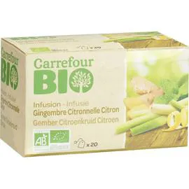 CARREFOUR BIO Infusion gingembre citronnelle citron 20x1,5g