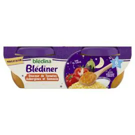BLÉDINA, BLÉDÎNER Plat bébé dès 6 mois douceur de tomates aubergines semoule 2x200g