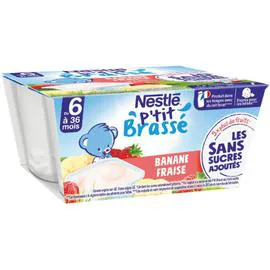 NESTLÉ, P'TIT BRASSÉ Dessert bébé dès 6 mois, fraise banane 4x100g