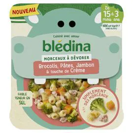 BLÉDINA Plat bébé dès 15 mois morceaux de brocolis pâtes jambon et crème 200g