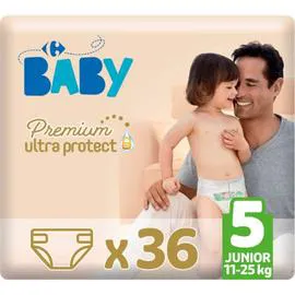 CARREFOUR BABY Couches bébé taille 5 : 11-25 kg premium ultra protect x36