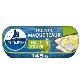 PETIT NAVIRE Filets de maquereaux sans peau huile olive 145g