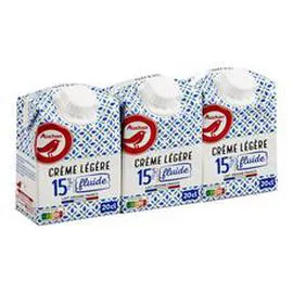 AUCHAN Crème fluide légère 15% MG UHT 3x20cl