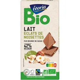IVORIA BIO Chocolat au lait éclats de noisettes BIO 100g