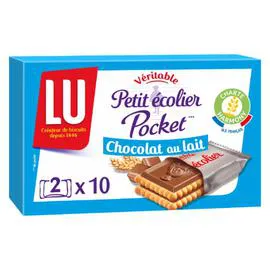LU, PETIT ÉCOLIER Biscuits petit beurre nappés au chocolat au lait Pocket Petit Ecolier 250g