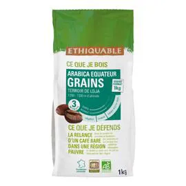 ÉTHIQUABLE Café en grains pur arabica Equateur Bio 1kg