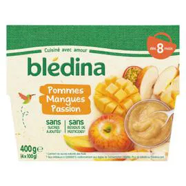 BLÉDINA Purée de fruits bébé dès 8 mois pommes mangues passion 4x100g