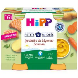 HIPP BIOLOGIQUE Petits mijotés - Jardinière de légumes saumon, dès 6 mois 2x190g