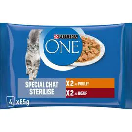 PURINA, ONE Pâtée pour chat stérilisé poulet & boeuf 4x85g