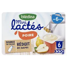 BLÉDINA Dessert lacté bébé dès 6 mois poire Mini Lactés 6x55g