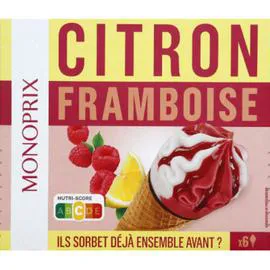 MONOPRIX 6 cônes citron framboise 462g