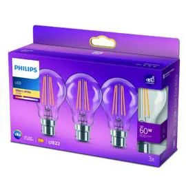 PHILIPS Ampoule LED B22 Standard Blanc-chaud Claire 60W x3 x3