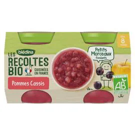 BLÉDINA, LES RECOLTES BIO Compote bébé pommes cassis - dès 10 mois 2x130g
