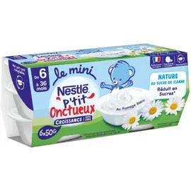NESTLÉ, P'TIT ONCTUEUX Pot dessert lacté au fromage blanc nature au sucre de canne - dès 6 mois 6x50g