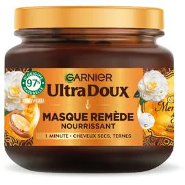 GARNIER, ULTRA DOUX Masque Cheveux Remède Nourrissant Cheveux Secs Huile d’Argan Camélia 340ml