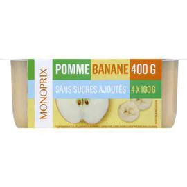 MONOPRIX Purée pomme banane sans sucres ajoutés 4x100g