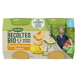 BLÉDINA, LES RECOLTES BIO Compote bébé pommes nectarines bananes - dès 6 mois 2x130g