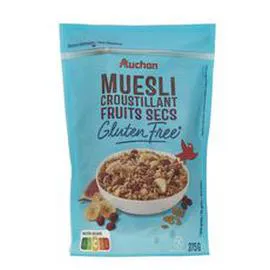 AUCHAN Muesli croustillant fruits secs sans gluten 375g