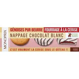 MONOPRIX Génoises fourrage à la cerise nappage chocolat blanc 150g