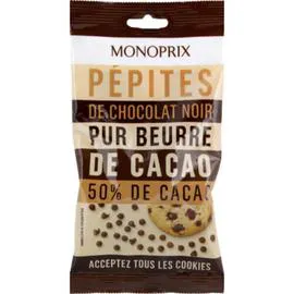 MONOPRIX Pépites de chocolat noir pur beurre de cacao, 50% 100g